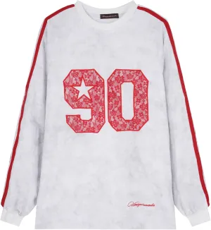 Lace Jersey Y2k Baggy Number Shirt Star Graphic Tees Oversized V Neck Tshirts 90s Summer Tops Streetwear Long Sleeve
