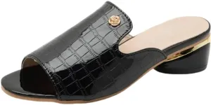 large size Ladies' crocodile print thick-heeled sandals, fashionable open-toe dress high heels