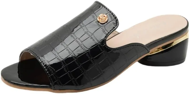 large size Ladies' crocodile print thick-heeled sandals, fashionable open-toe dress high heels