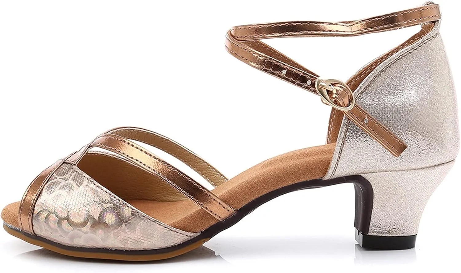 Latin Dance Shoes for Women Open Toe Ballroom Shoes Professional Heels Comfort Practice Shoe Sparkly Kitten Heels