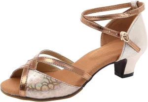 Latin Dance Shoes for Women Open Toe Ballroom Shoes Professional Heels Comfort Practice Shoe Sparkly Kitten Heels