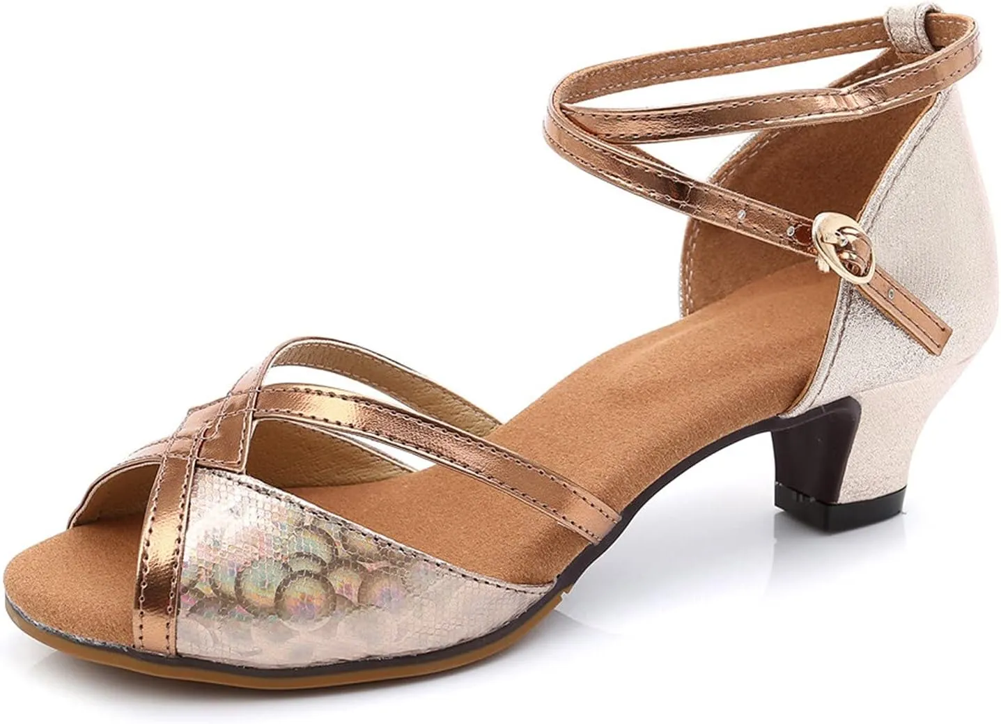 Latin Dance Shoes for Women Open Toe Ballroom Shoes Professional Heels Comfort Practice Shoe Sparkly Kitten Heels