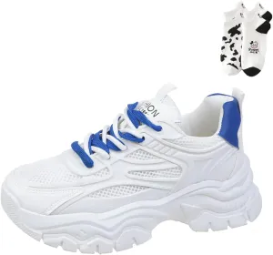 LELEBEAR Chunky White Sneakers Women, Fashion Mesh Platform Sneakers, Casual Jogging Walking Shoes with Cute Socks