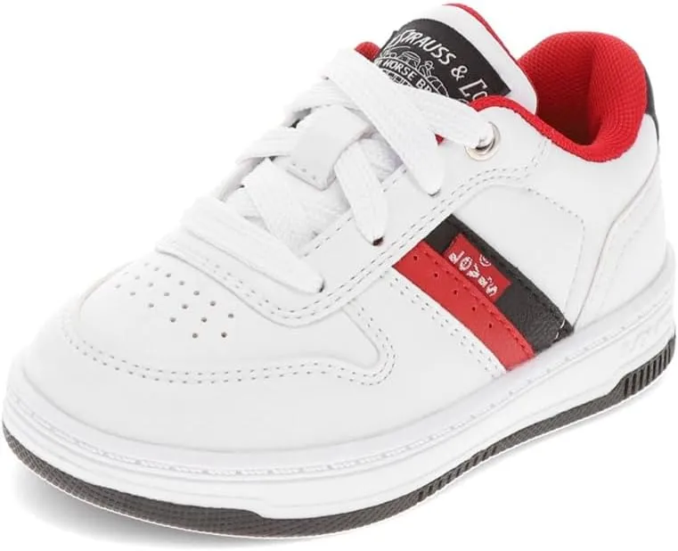 Levi's Toddler Drive Lo Synthetic Leather Casual Lowtop Sneaker Shoe, White/Black/Red, 5 M