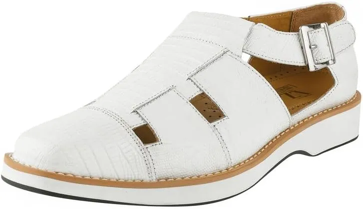 LIBERTYZENO Mens Fisherman Closed Toe Sandals Crocodile Print Genuine Leather Buckle Closure Casual Dress Shoes