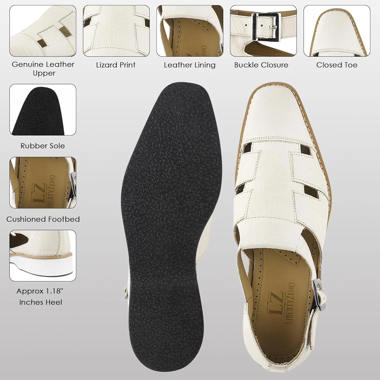 LIBERTYZENO Mens Fisherman Closed Toe Sandals Crocodile Print Genuine Leather Buckle Closure Casual Dress Shoes