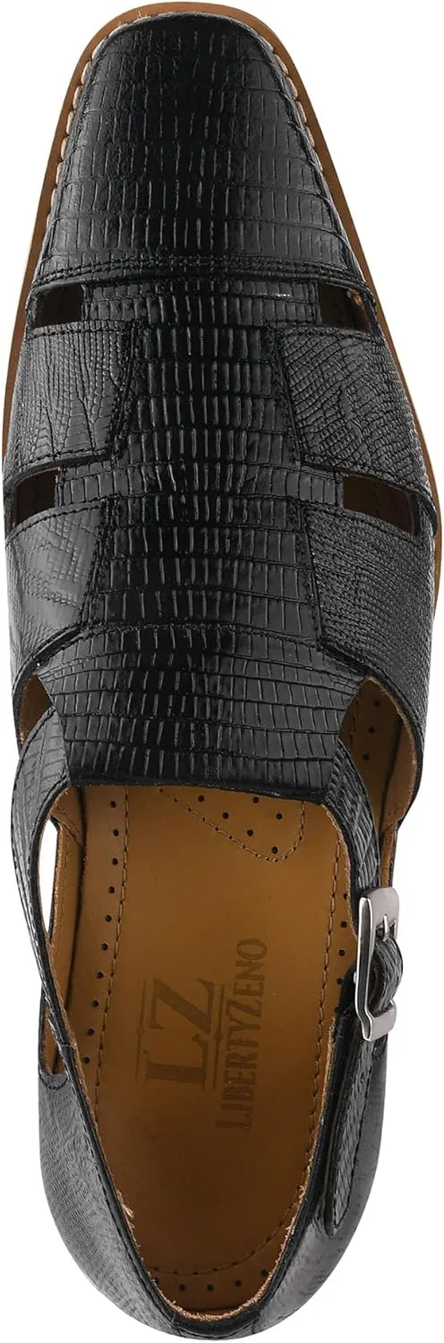 LIBERTYZENO Mens Fisherman Closed Toe Sandals Crocodile Print Genuine Leather Buckle Closure Casual Dress Shoes