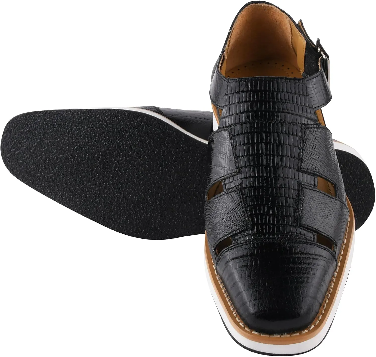 LIBERTYZENO Mens Fisherman Closed Toe Sandals Crocodile Print Genuine Leather Buckle Closure Casual Dress Shoes