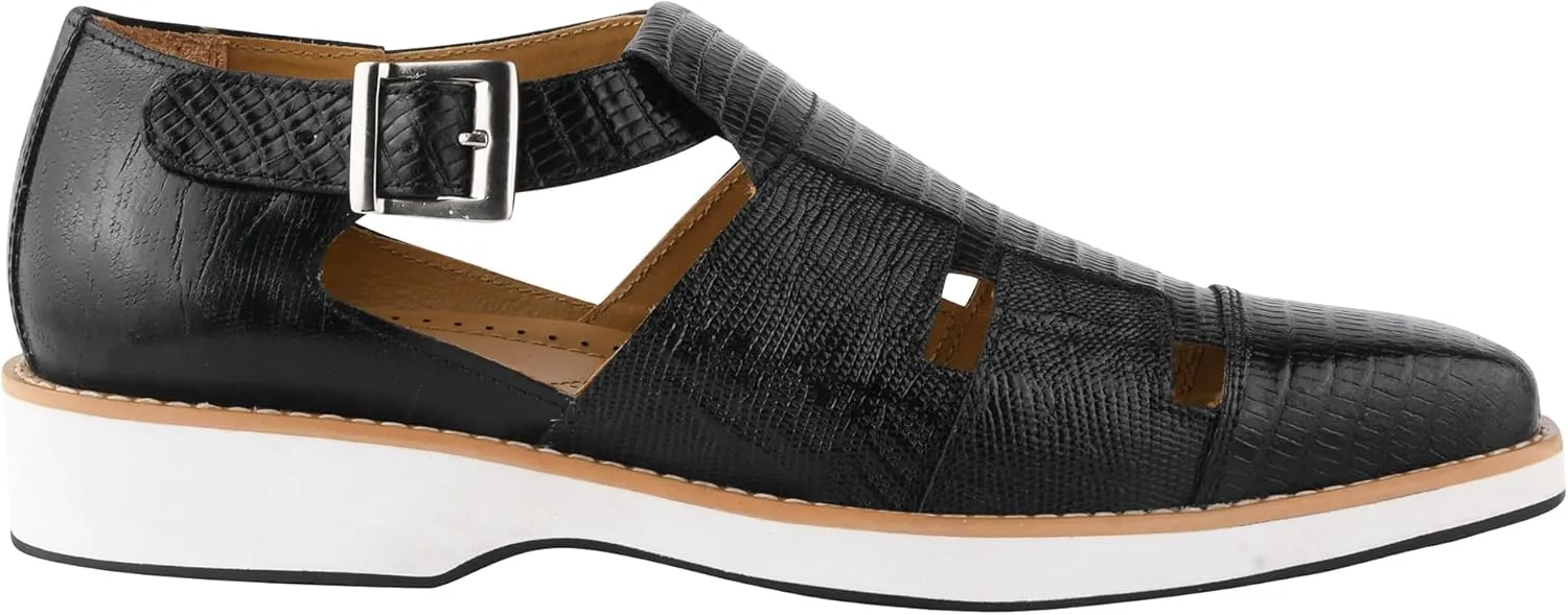 LIBERTYZENO Mens Fisherman Closed Toe Sandals Crocodile Print Genuine Leather Buckle Closure Casual Dress Shoes