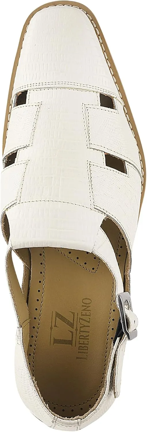 LIBERTYZENO Mens Fisherman Closed Toe Sandals Crocodile Print Genuine Leather Buckle Closure Casual Dress Shoes