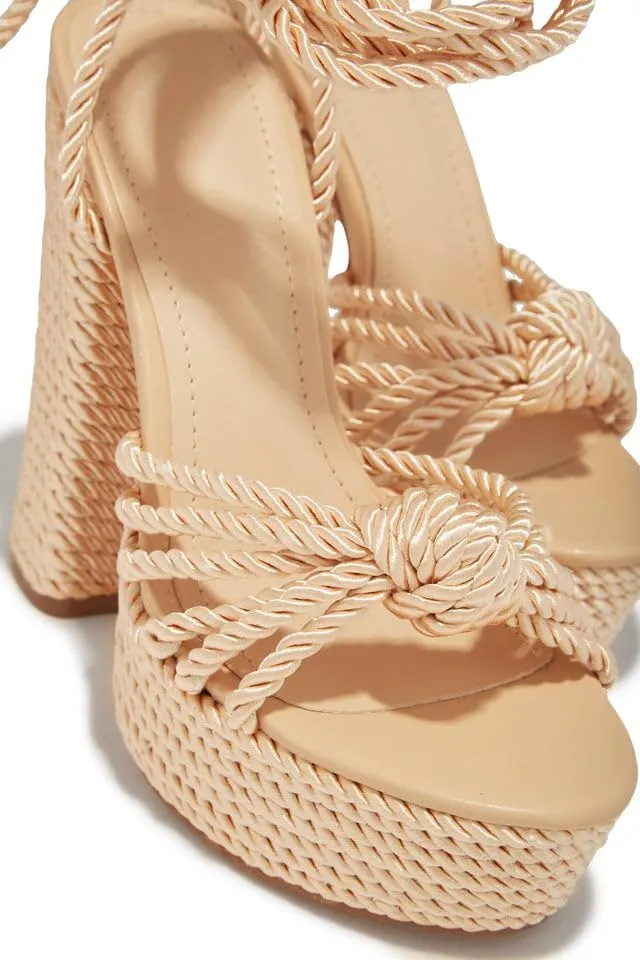 Liliana Women's Round Toe Rope Lace Up Platform Block High Heels
