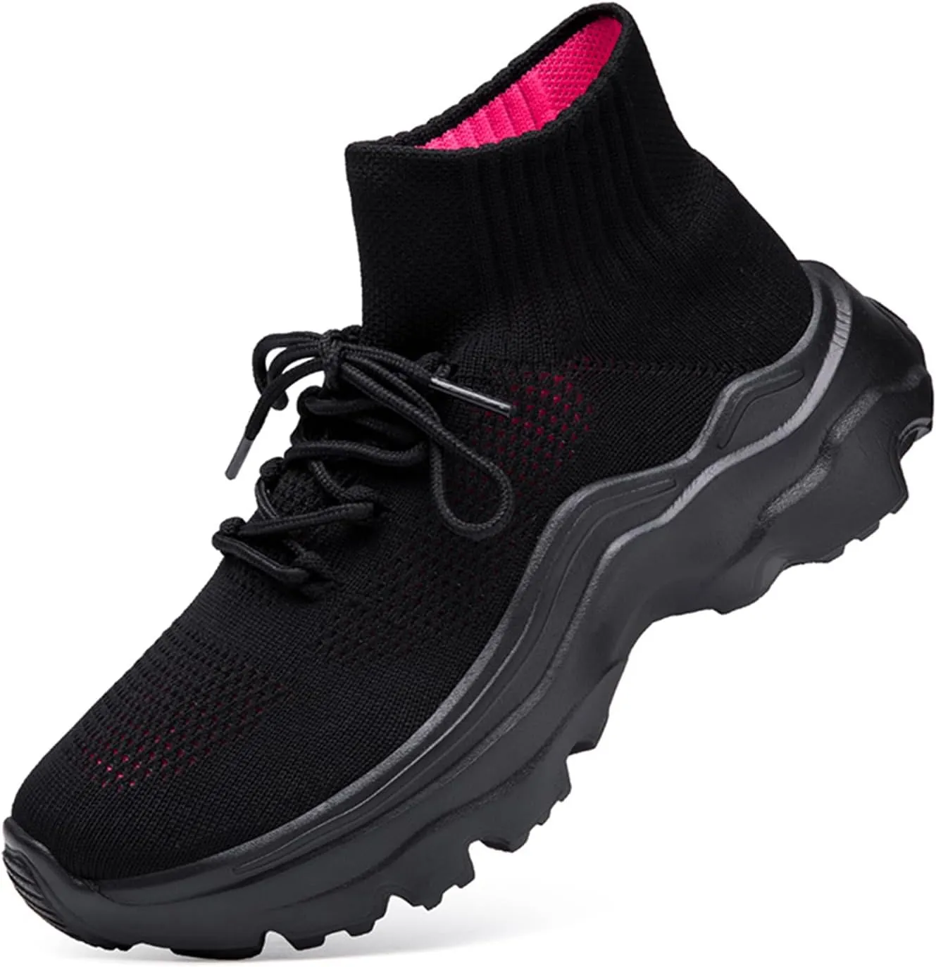 LLTMALL Women's Men's Chunky Sock Sneakers Lace up High Top Lightweight Mesh Running Shoes