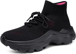 LLTMALL Women's Men's Chunky Sock Sneakers Lace up High Top Lightweight Mesh Running Shoes