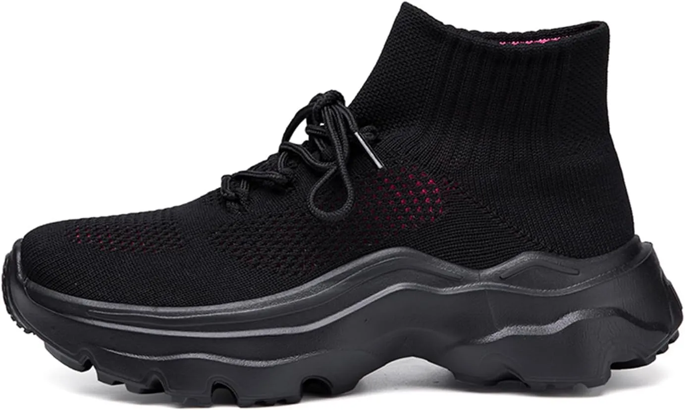 LLTMALL Women's Men's Chunky Sock Sneakers Lace up High Top Lightweight Mesh Running Shoes