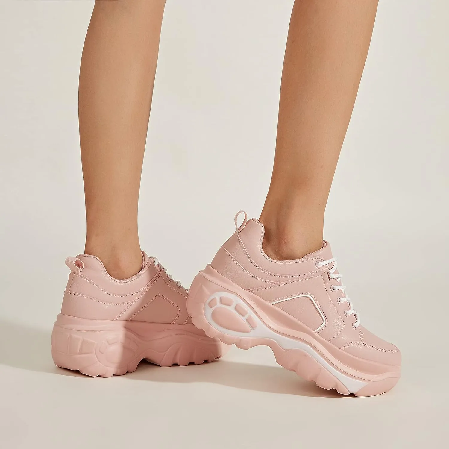 LUCKY STEP Women Chunky Platform Dad Colorblock White Neon Green Fuchsia Hologram Silver Casual Lace-Up Walking Sneakers