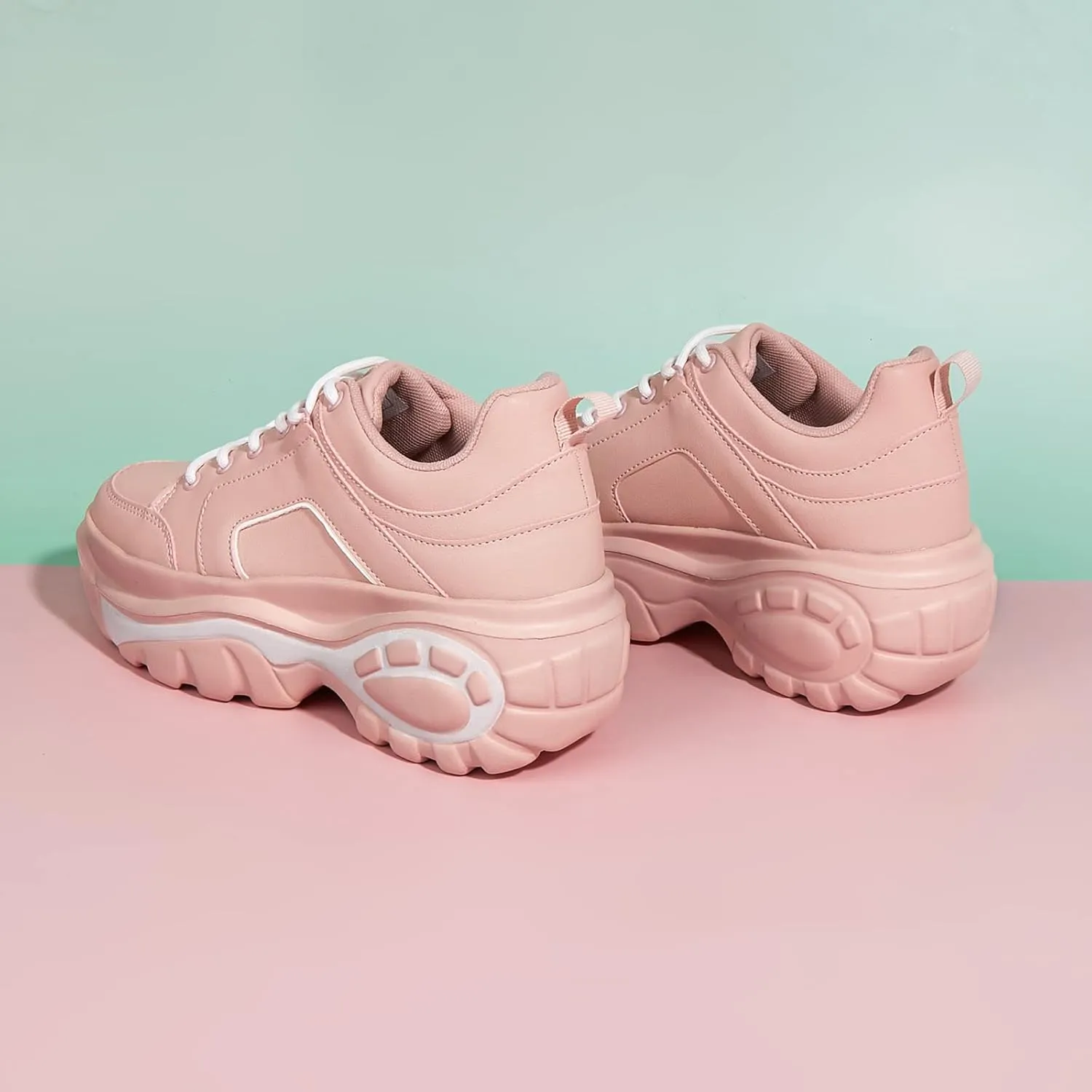 LUCKY STEP Women Chunky Platform Dad Colorblock White Neon Green Fuchsia Hologram Silver Casual Lace-Up Walking Sneakers