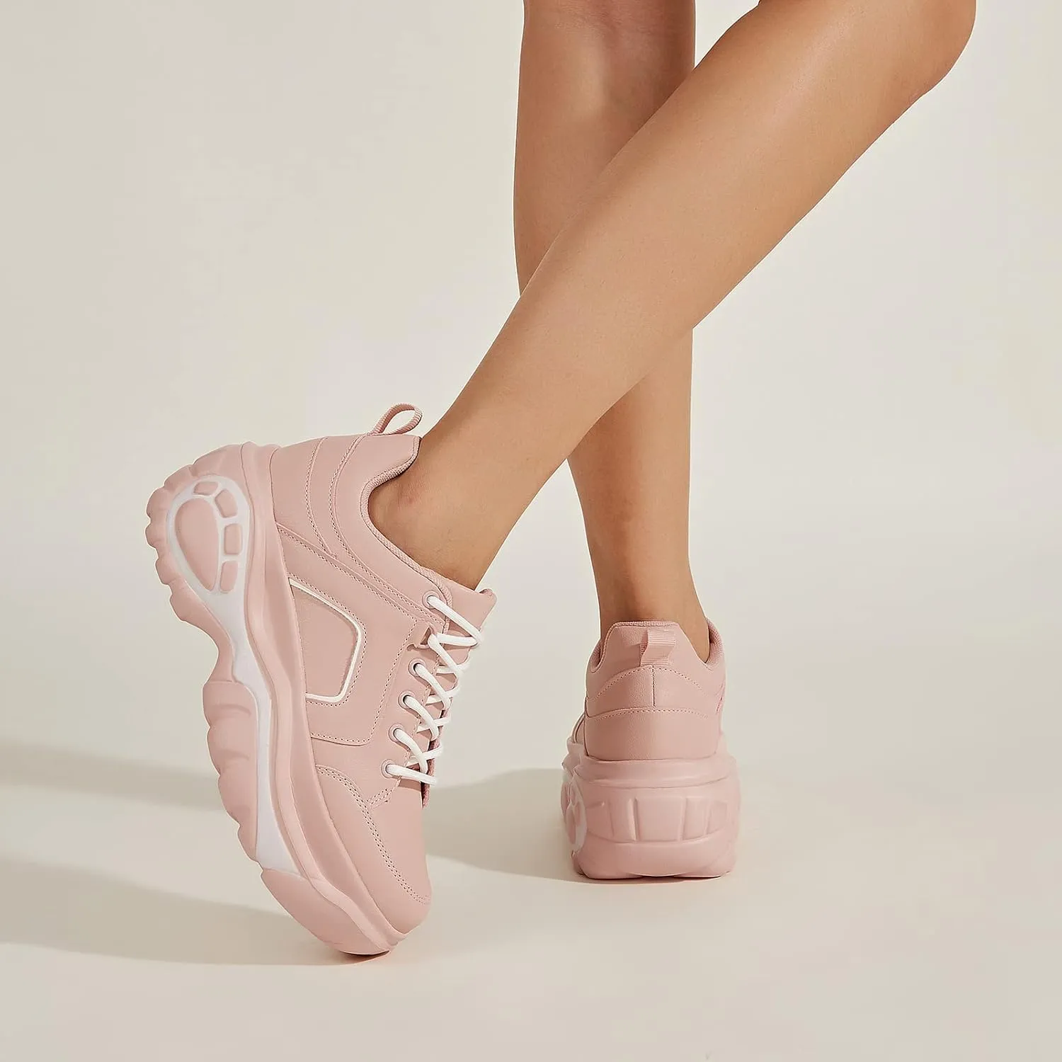 LUCKY STEP Women Chunky Platform Dad Colorblock White Neon Green Fuchsia Hologram Silver Casual Lace-Up Walking Sneakers