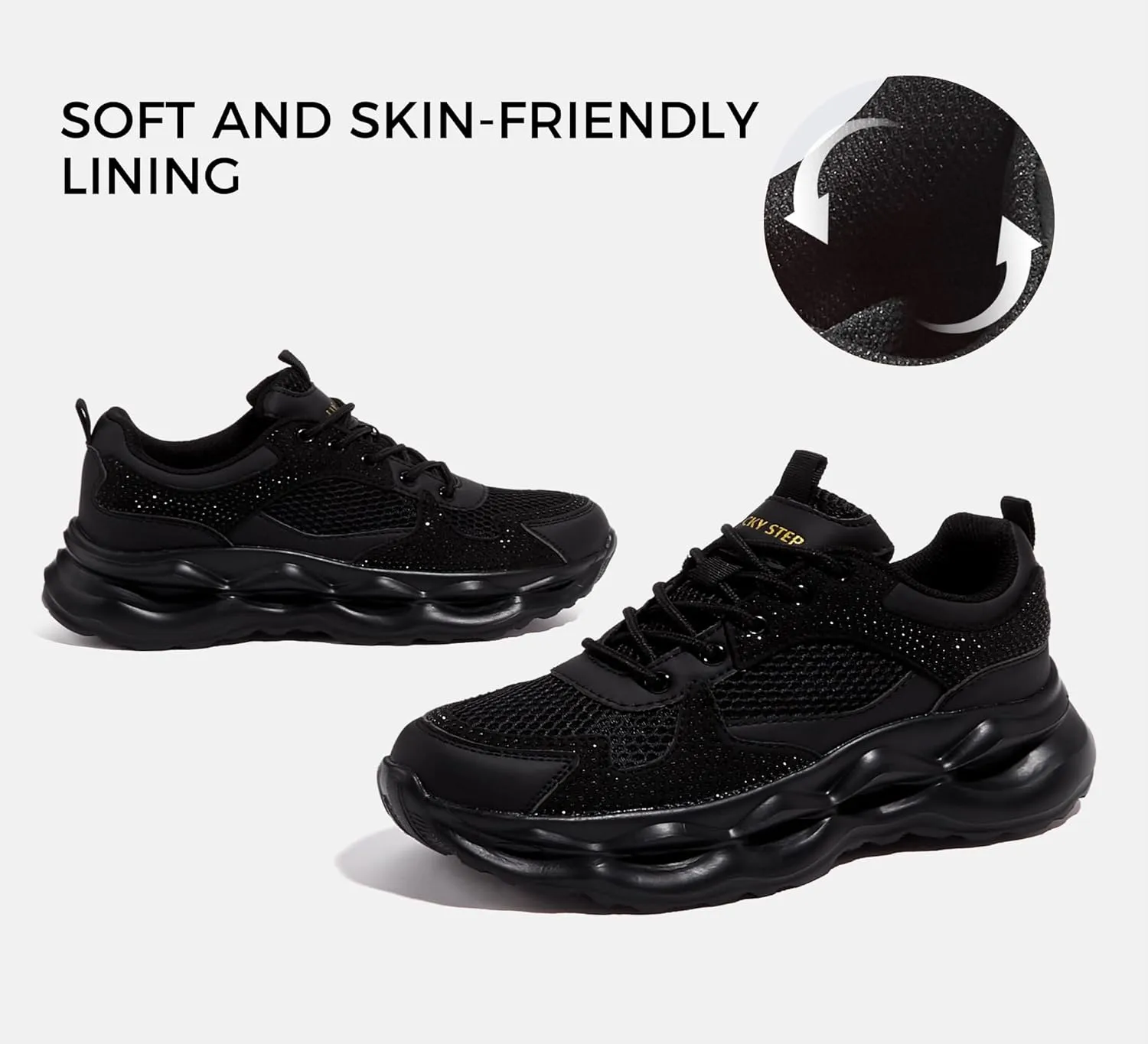 LUCKY STEP Women 's Chunky Sneakers 90s Fashion Thick Dad Rave Sparkly Bling Rhinestone Platform Casual Running Walking Shoes