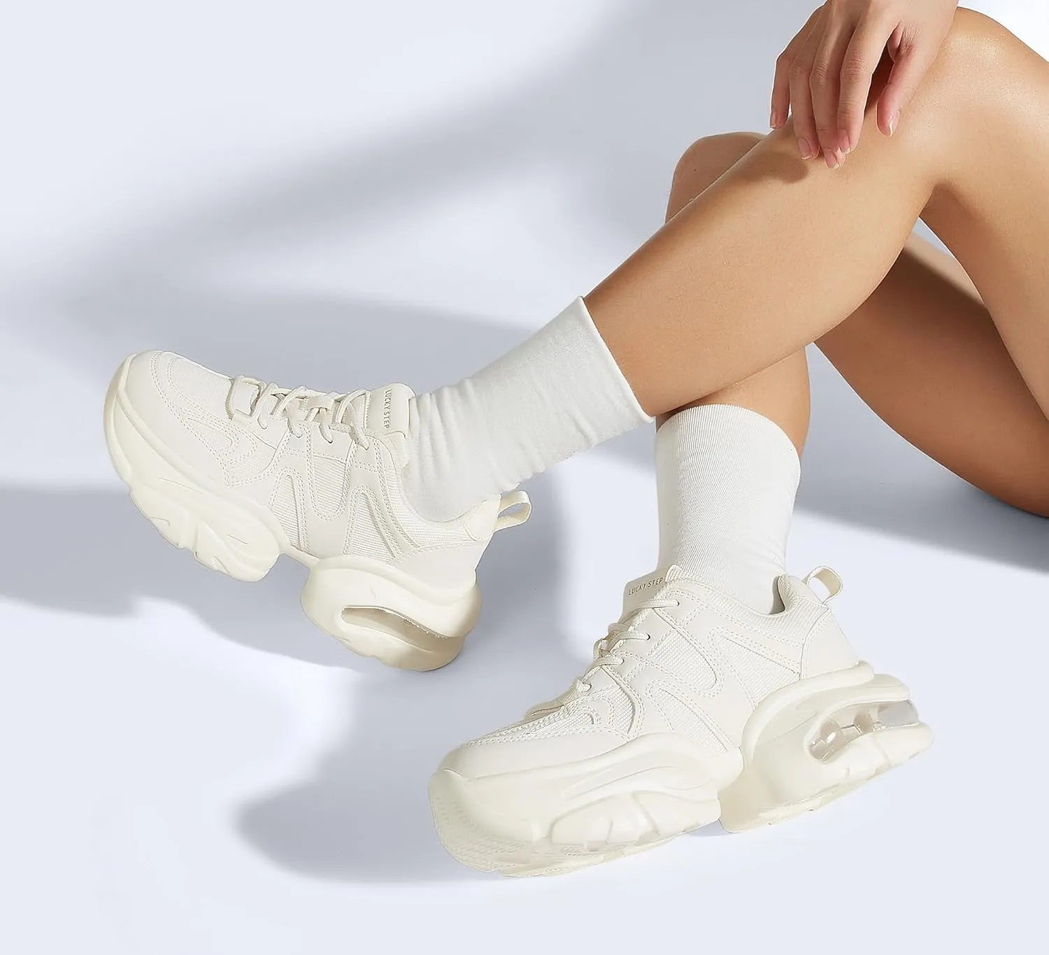 LUCKY STEP Women's Air Cushion Chunky Sneaker Fashion Thick Sole 90S Retro Dad Rave Casual Comfortable Walking Shoes