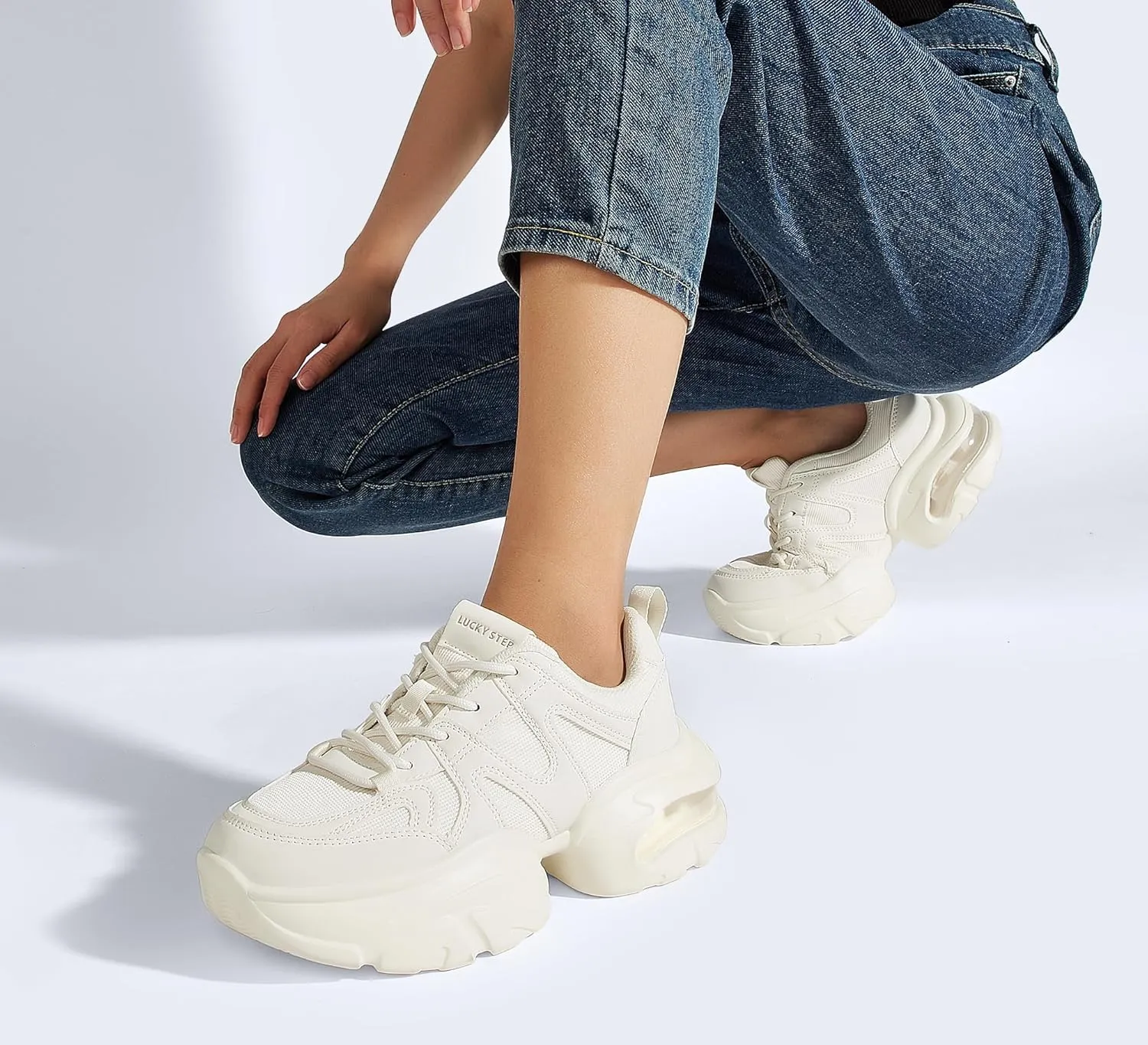 LUCKY STEP Women's Air Cushion Chunky Sneaker Fashion Thick Sole 90S Retro Dad Rave Casual Comfortable Walking Shoes