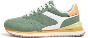 LUCKY STEP Women's Platform Fashion Sneakers Suede Colorful Colorblock Stylish Retro Casual Neutral Tennis Running Footwear Walking Shoes