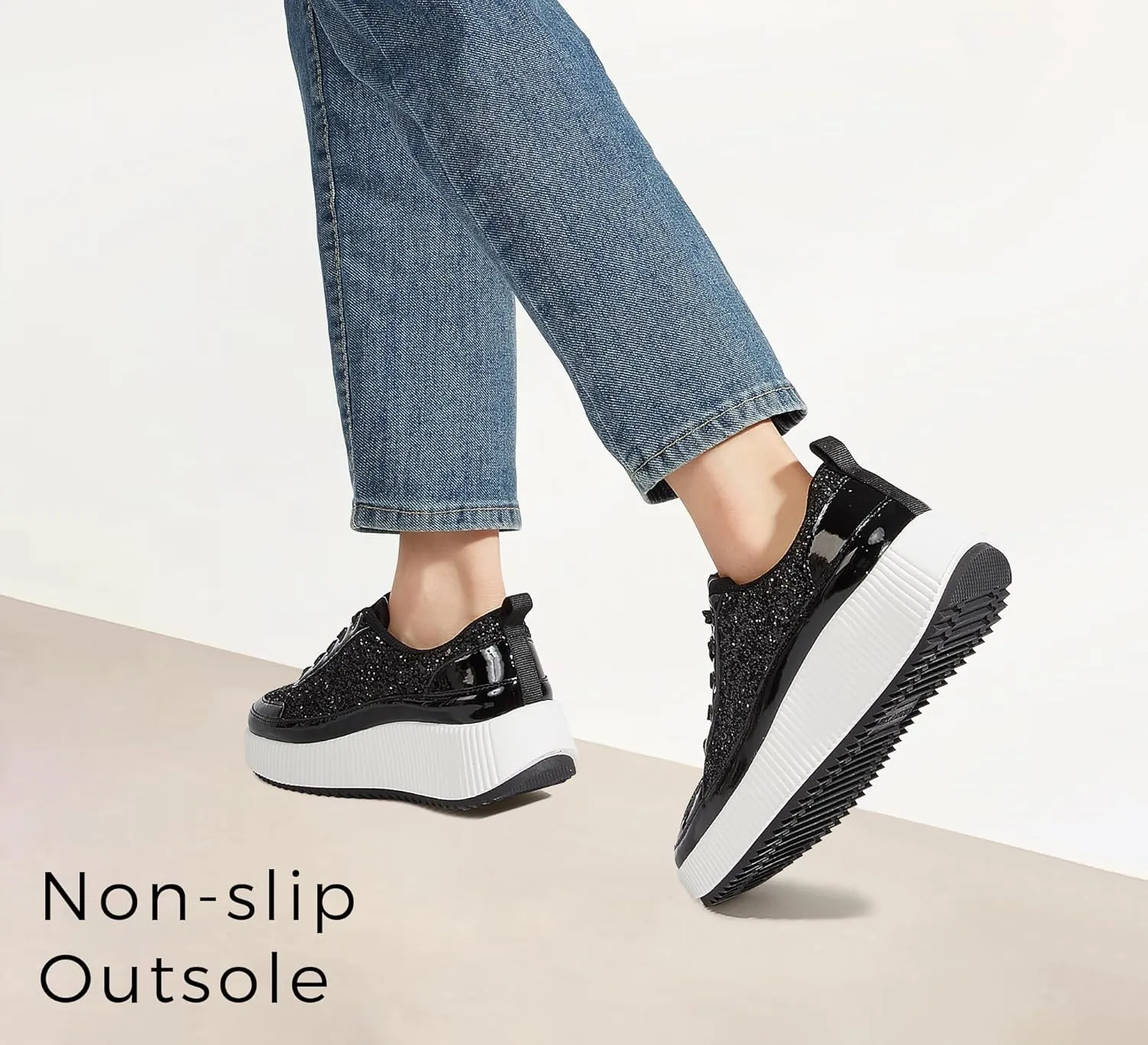 LUCKY STEP Women's Platform Sneakers Rhinestone Fashion Chunky Casual Sparkly Retro Braided Walking Shoes