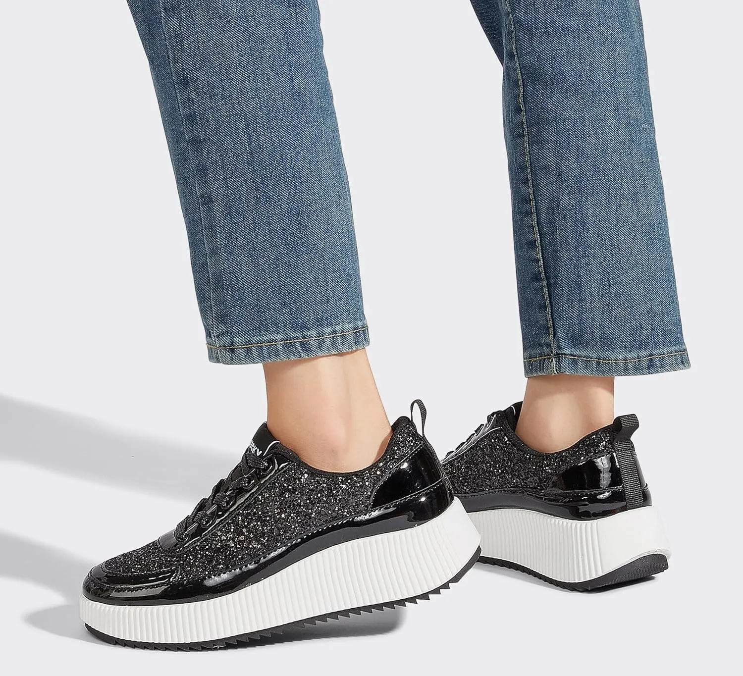 LUCKY STEP Women's Platform Sneakers Rhinestone Fashion Chunky Casual Sparkly Retro Braided Walking Shoes