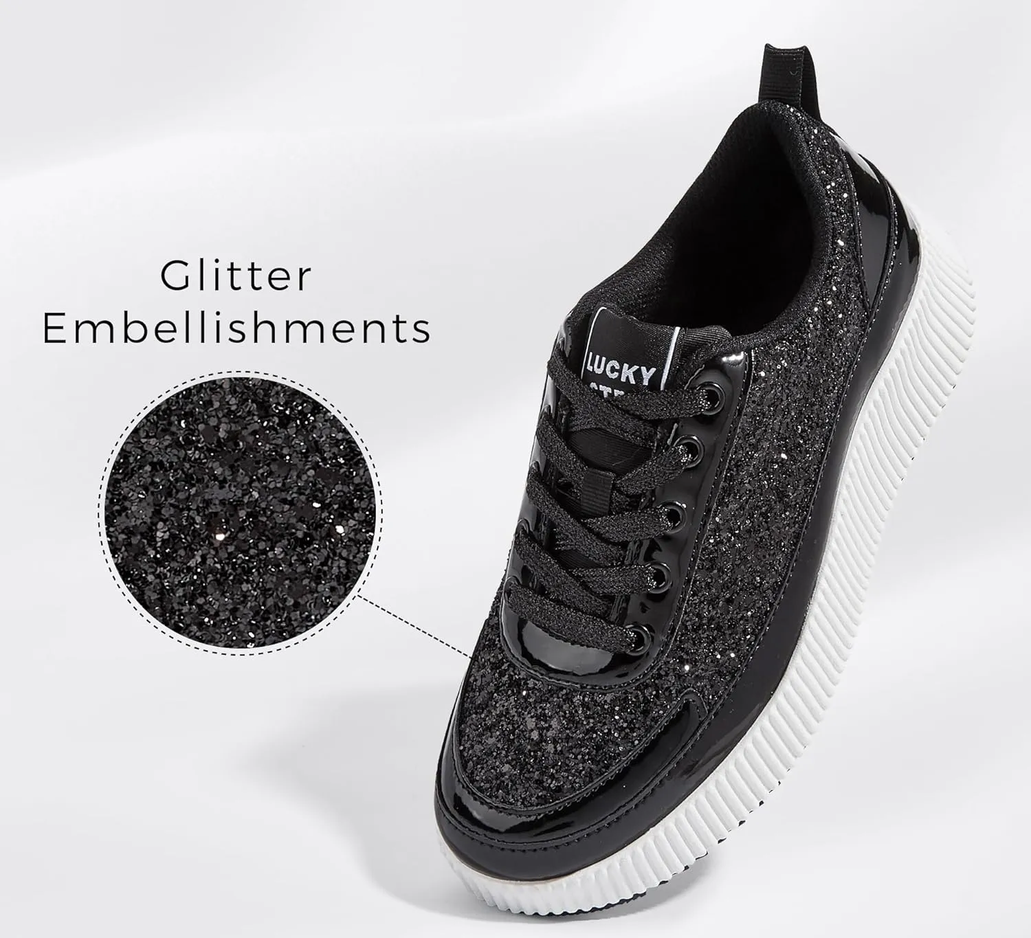 LUCKY STEP Women's Platform Sneakers Rhinestone Fashion Chunky Casual Sparkly Retro Braided Walking Shoes