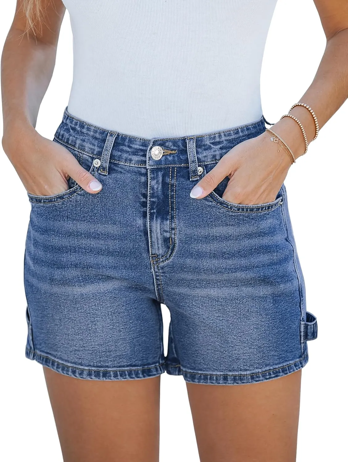 luvamia Jean Shorts for Women Trendy High Waisted Denim Shorts Carpenter Stretchy Summer Casual Mom Cut Off Jeans Shorts
