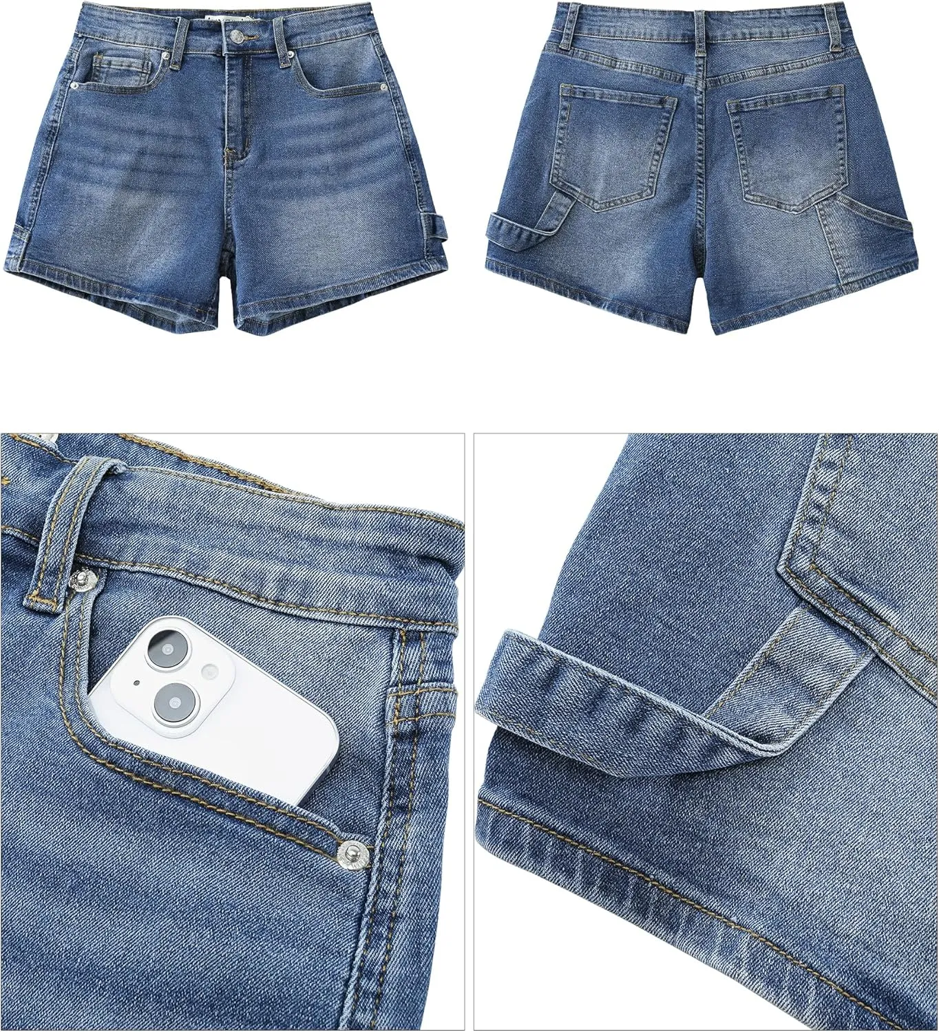 luvamia Jean Shorts for Women Trendy High Waisted Denim Shorts Carpenter Stretchy Summer Casual Mom Cut Off Jeans Shorts