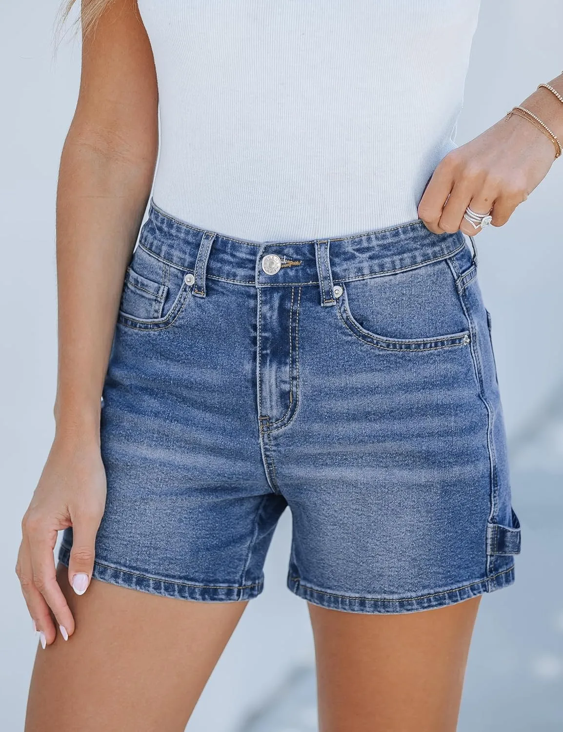 luvamia Jean Shorts for Women Trendy High Waisted Denim Shorts Carpenter Stretchy Summer Casual Mom Cut Off Jeans Shorts
