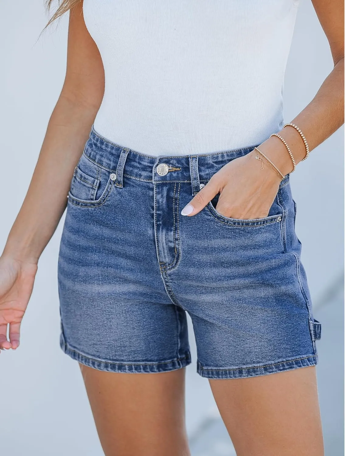 luvamia Jean Shorts for Women Trendy High Waisted Denim Shorts Carpenter Stretchy Summer Casual Mom Cut Off Jeans Shorts
