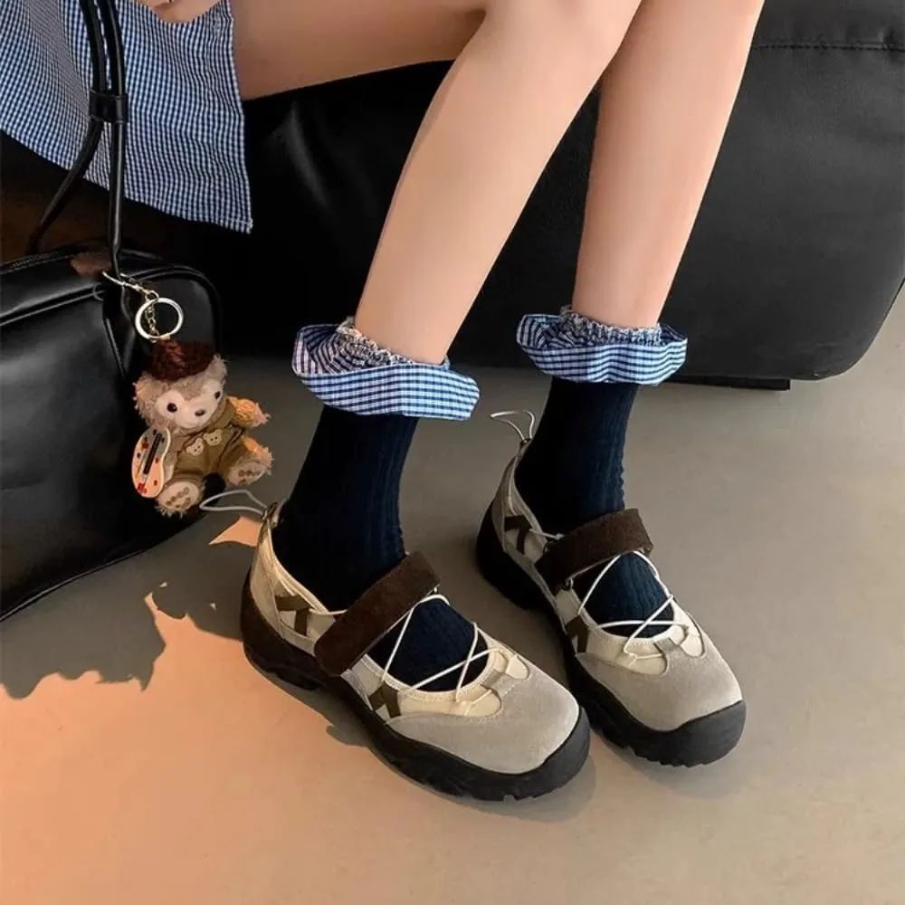 Mary Jane Sneakers for Women Extra Platform Strap Adjustable Flat Shoes with Thick Sole for Casual Work Daily