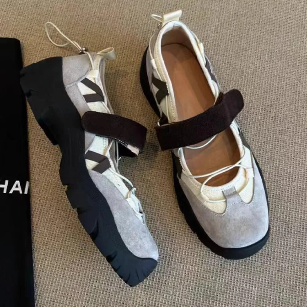 Mary Jane Sneakers for Women Extra Platform Strap Adjustable Flat Shoes with Thick Sole for Casual Work Daily