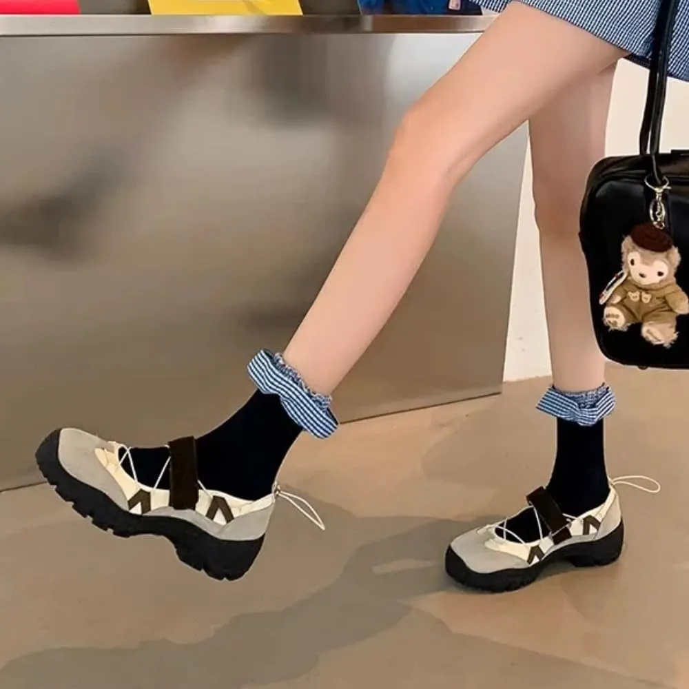Mary Jane Sneakers for Women Extra Platform Strap Adjustable Flat Shoes with Thick Sole for Casual Work Daily