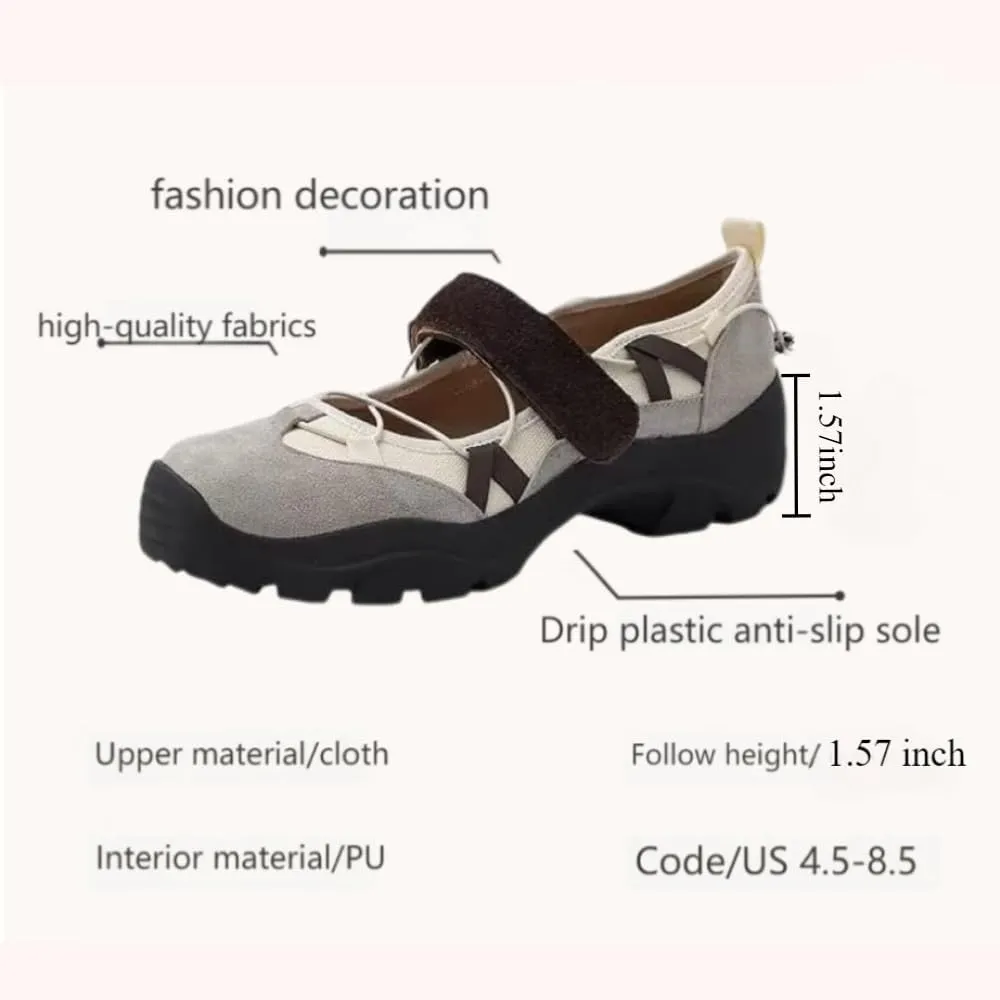 Mary Jane Sneakers for Women Extra Platform Strap Adjustable Flat Shoes with Thick Sole for Casual Work Daily