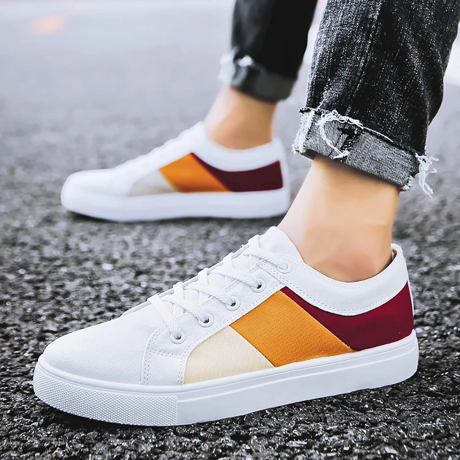 Men Low Top Color Matching Canvas Walking Shoes Lace Up Fashion Casual Tie Shoes for Men