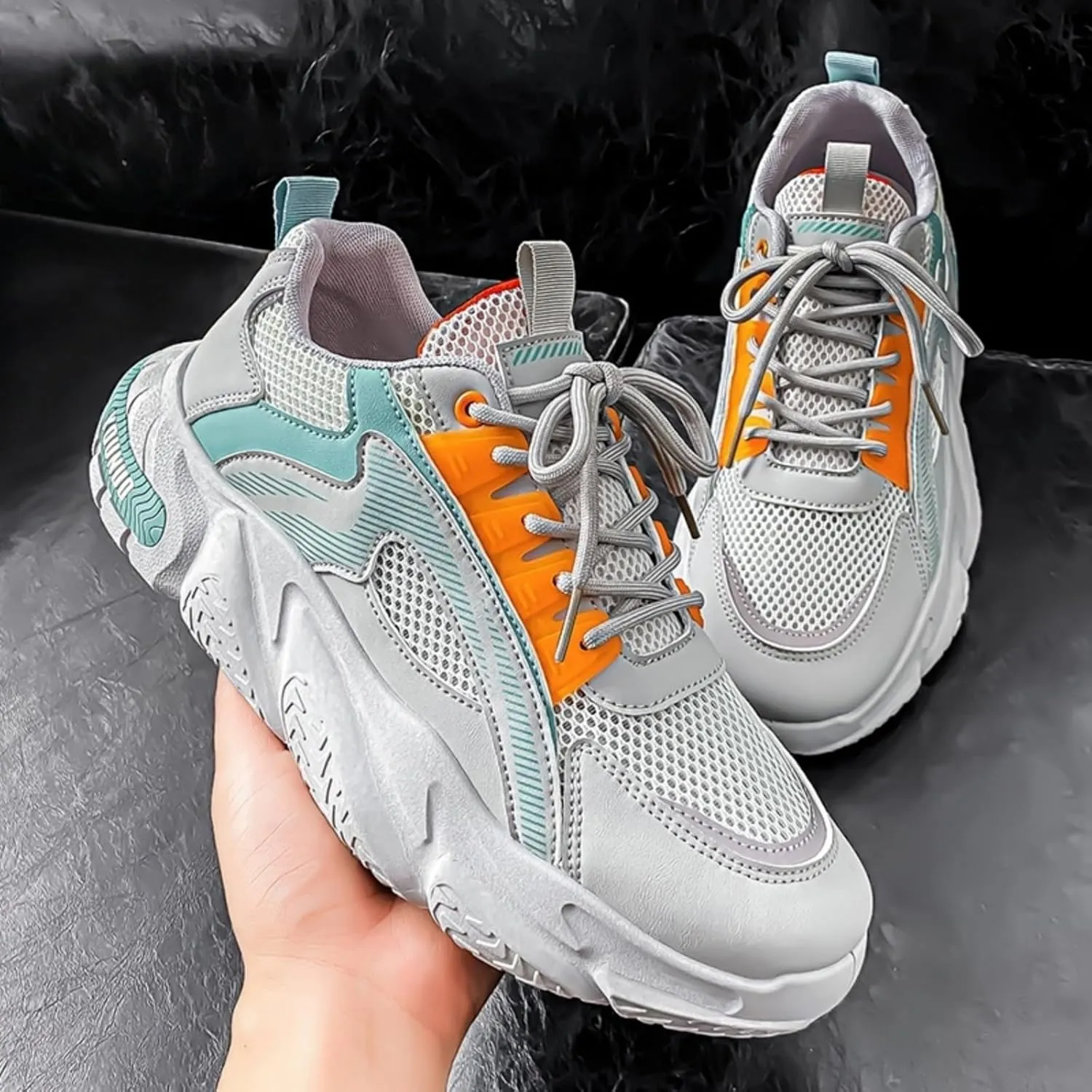 Men 's Fashion Breathable Mesh Chunky Platform Sneakers Casual Soft Thick Dad Shoes Retro Running Walking Shoes