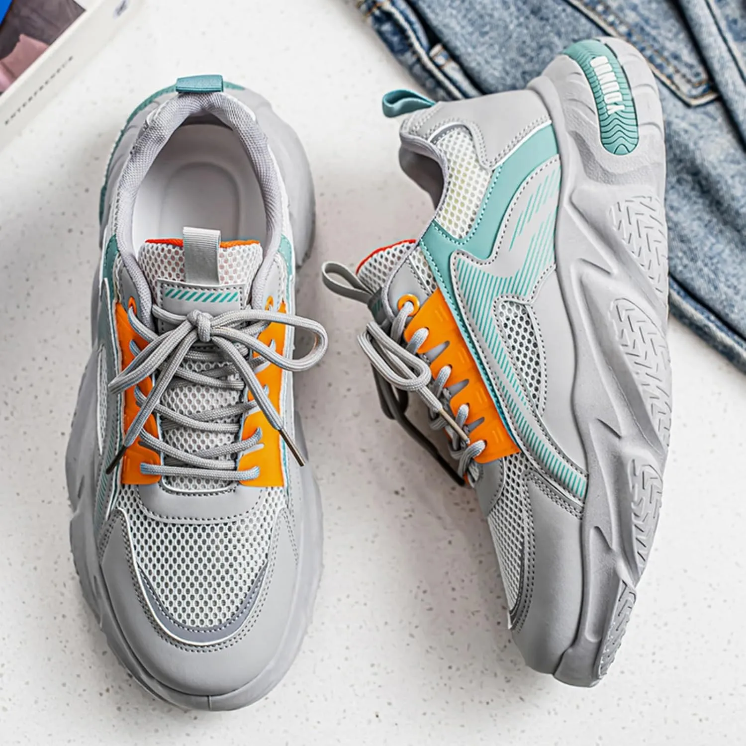 Men 's Fashion Breathable Mesh Chunky Platform Sneakers Casual Soft Thick Dad Shoes Retro Running Walking Shoes