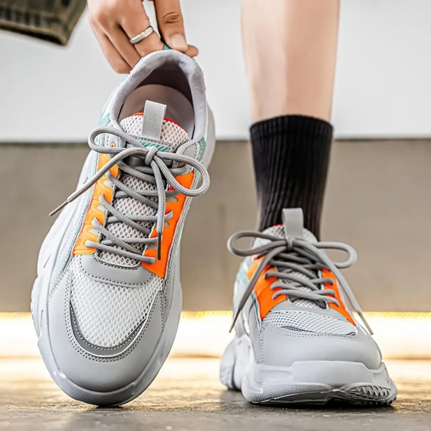 Men 's Fashion Breathable Mesh Chunky Platform Sneakers Casual Soft Thick Dad Shoes Retro Running Walking Shoes