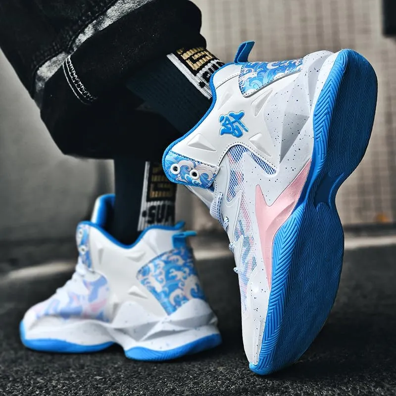 Men Women Lace Up High Top Basketball Shoes Breathable Non Slip Outdoor Fashion Sneakers Lightweight Volleyball Shoes Non Slip Basketball Shoes