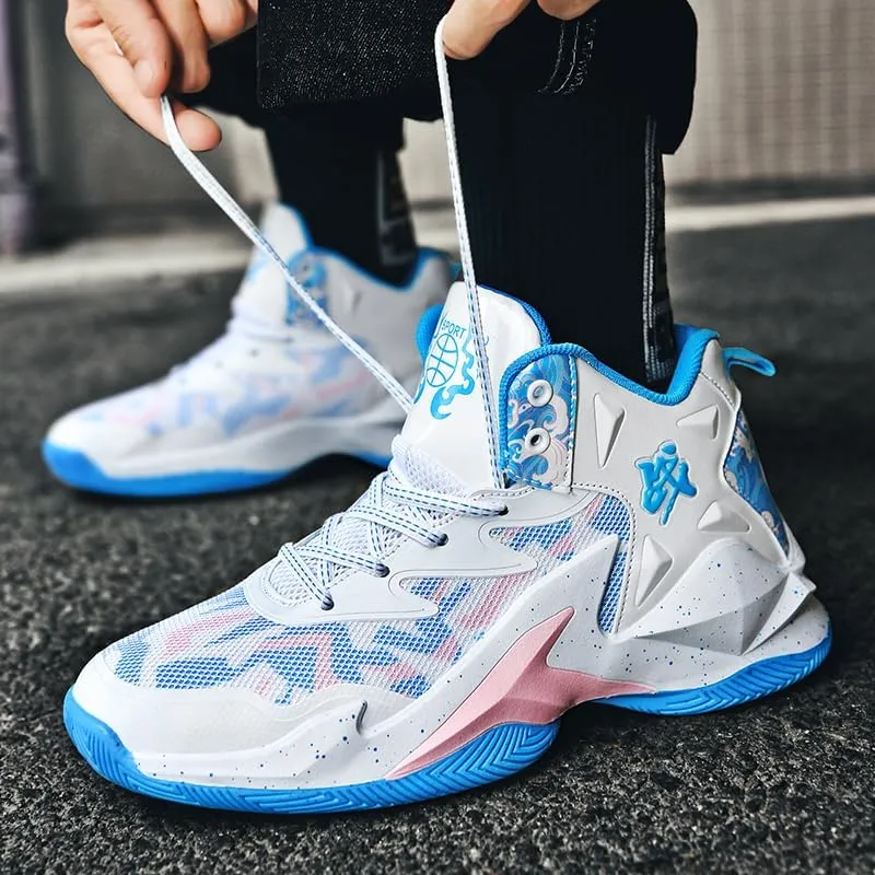 Men Women Lace Up High Top Basketball Shoes Breathable Non Slip Outdoor Fashion Sneakers Lightweight Volleyball Shoes Non Slip Basketball Shoes