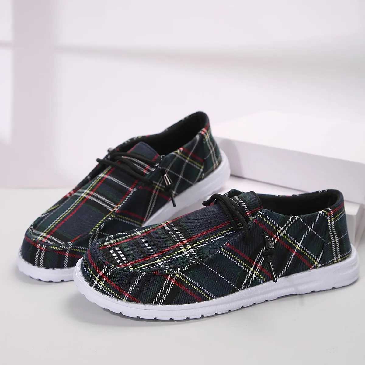 Men's & Women's Slip-On Loafers - Breathable Boat Deck Shoes with Non-Slip Sole, Comfortable Walking Shoes for Daily Outings & Retro Style (Blue Checkered)