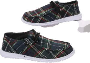 Men's & Women's Slip-On Loafers - Breathable Boat Deck Shoes with Non-Slip Sole, Comfortable Walking Shoes for Daily Outings & Retro Style (Blue Checkered)