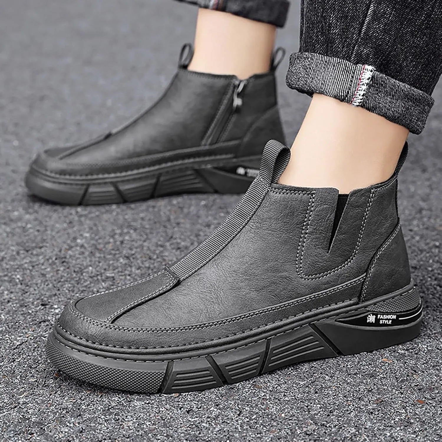 Mens Casual Leather Shoes Men Water Proof Non Slip Breathable Comfortable Side Zipper Leisure Sport Ankle Boots