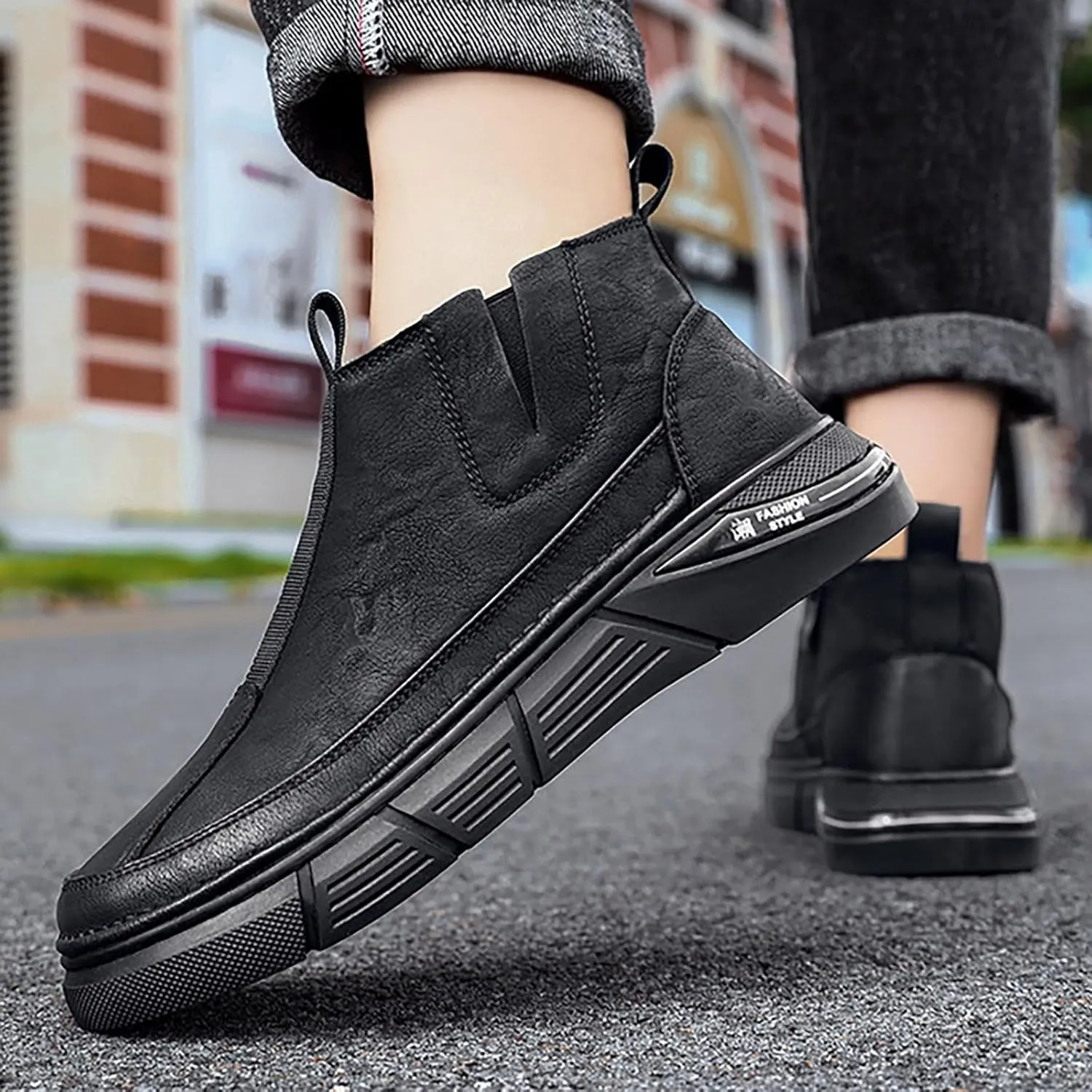Mens Casual Leather Shoes Men Water Proof Non Slip Breathable Comfortable Side Zipper Leisure Sport Ankle Boots