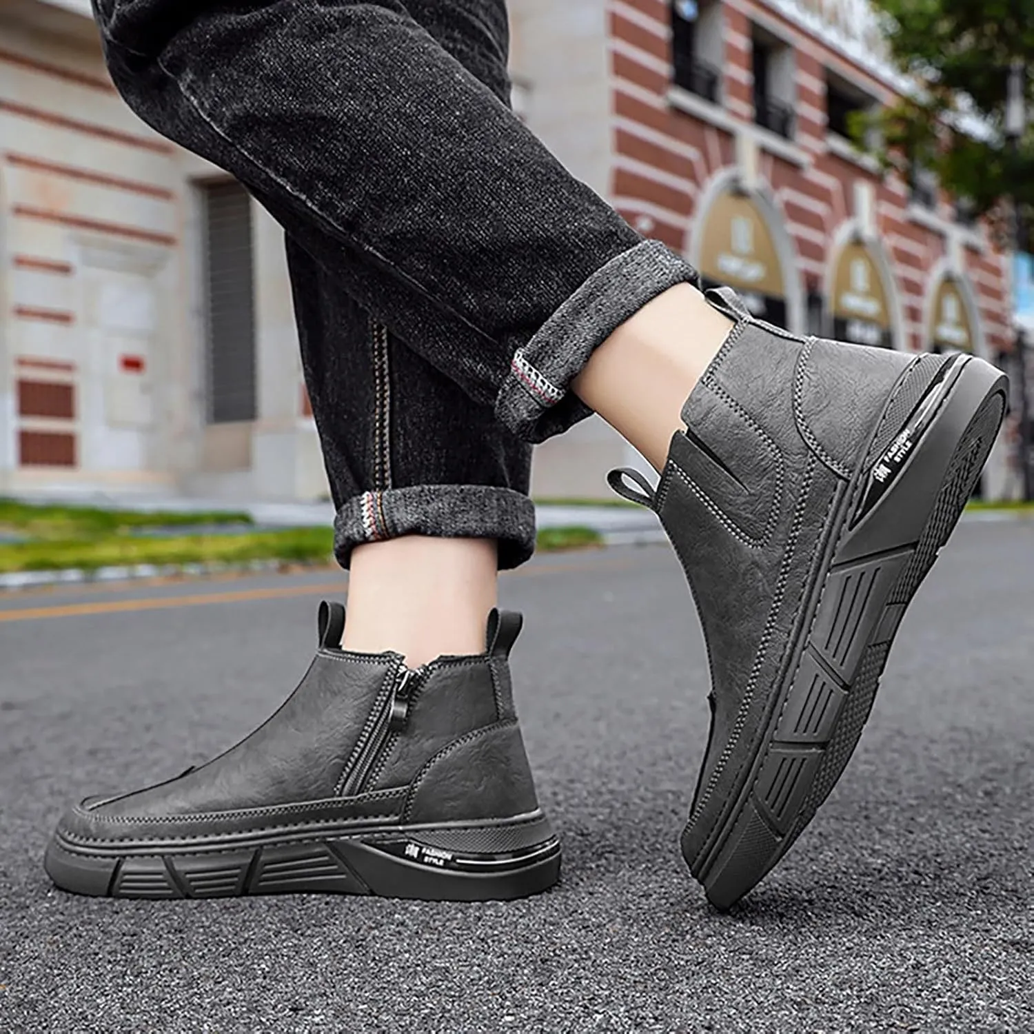 Mens Casual Leather Shoes Men Water Proof Non Slip Breathable Comfortable Side Zipper Leisure Sport Ankle Boots