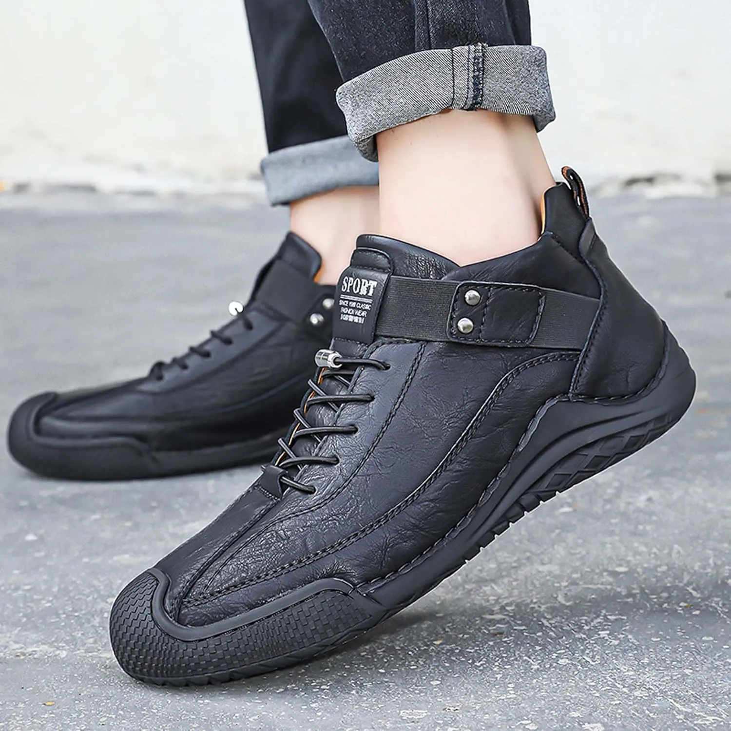 Men's Casual Loafers-Vintage Hand-stitched Leather Shoes-Classic Lace-up Business Office Shoes-Breathable Anti-slip Casual Walking Shoes-Outdoor Sports Shoes