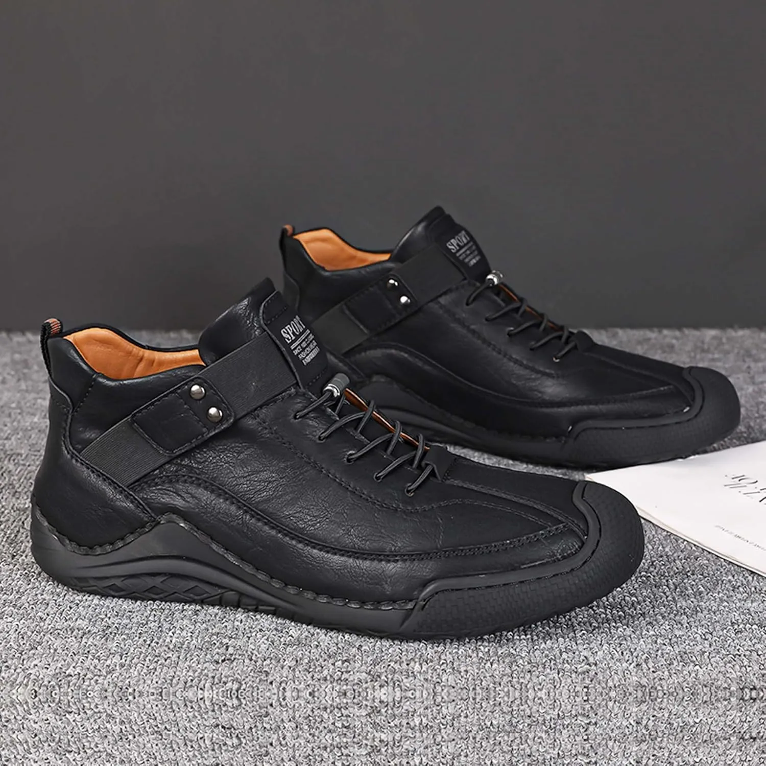 Men's Casual Loafers-Vintage Hand-stitched Leather Shoes-Classic Lace-up Business Office Shoes-Breathable Anti-slip Casual Walking Shoes-Outdoor Sports Shoes