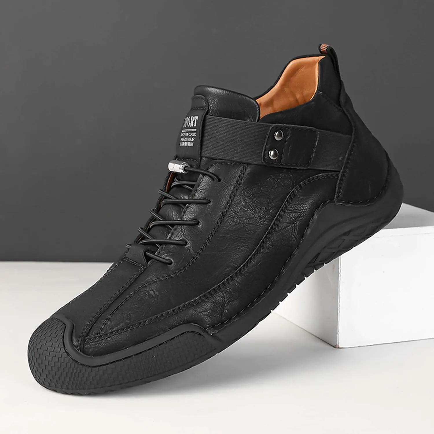 Men's Casual Loafers-Vintage Hand-stitched Leather Shoes-Classic Lace-up Business Office Shoes-Breathable Anti-slip Casual Walking Shoes-Outdoor Sports Shoes